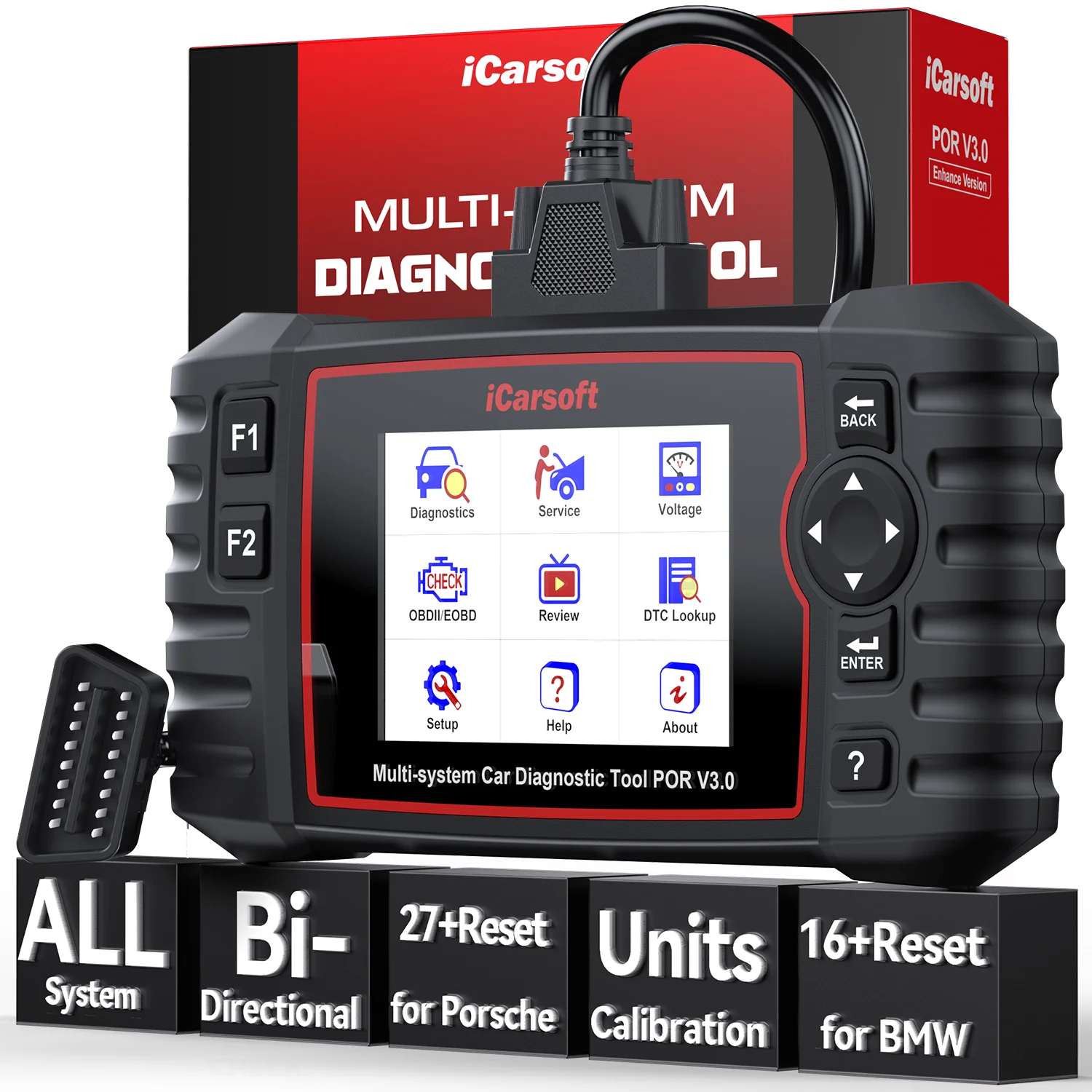 27 Reset OBD2 Scanner Code for Porsche, BMW, MINI and Rolls-Royce iCarsoft POR V3.0 Enhanced Version All System 12 Calibration