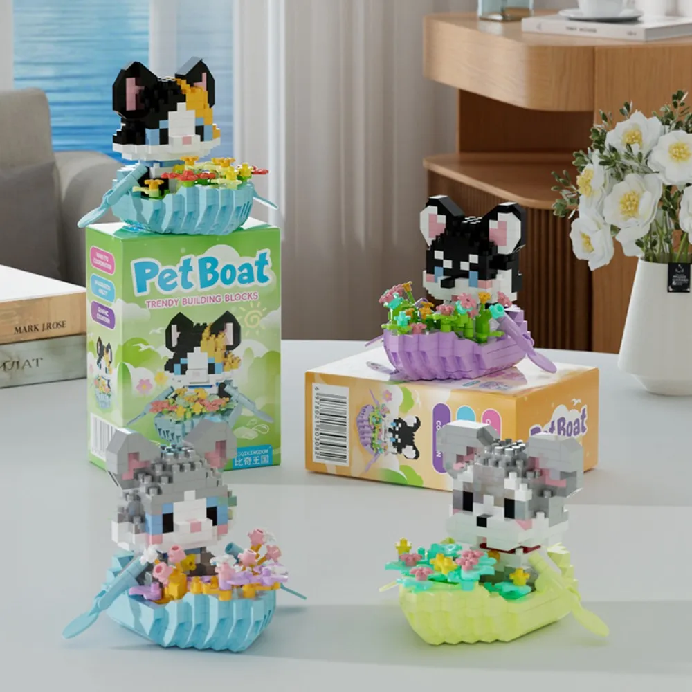 Cute Animal Boat Building Blocks Kawaii Pet Cat Dog Mini Bricks Puzzle Stress Relief Toy DIY Assembly Kit Kids Adult Birthday view 3