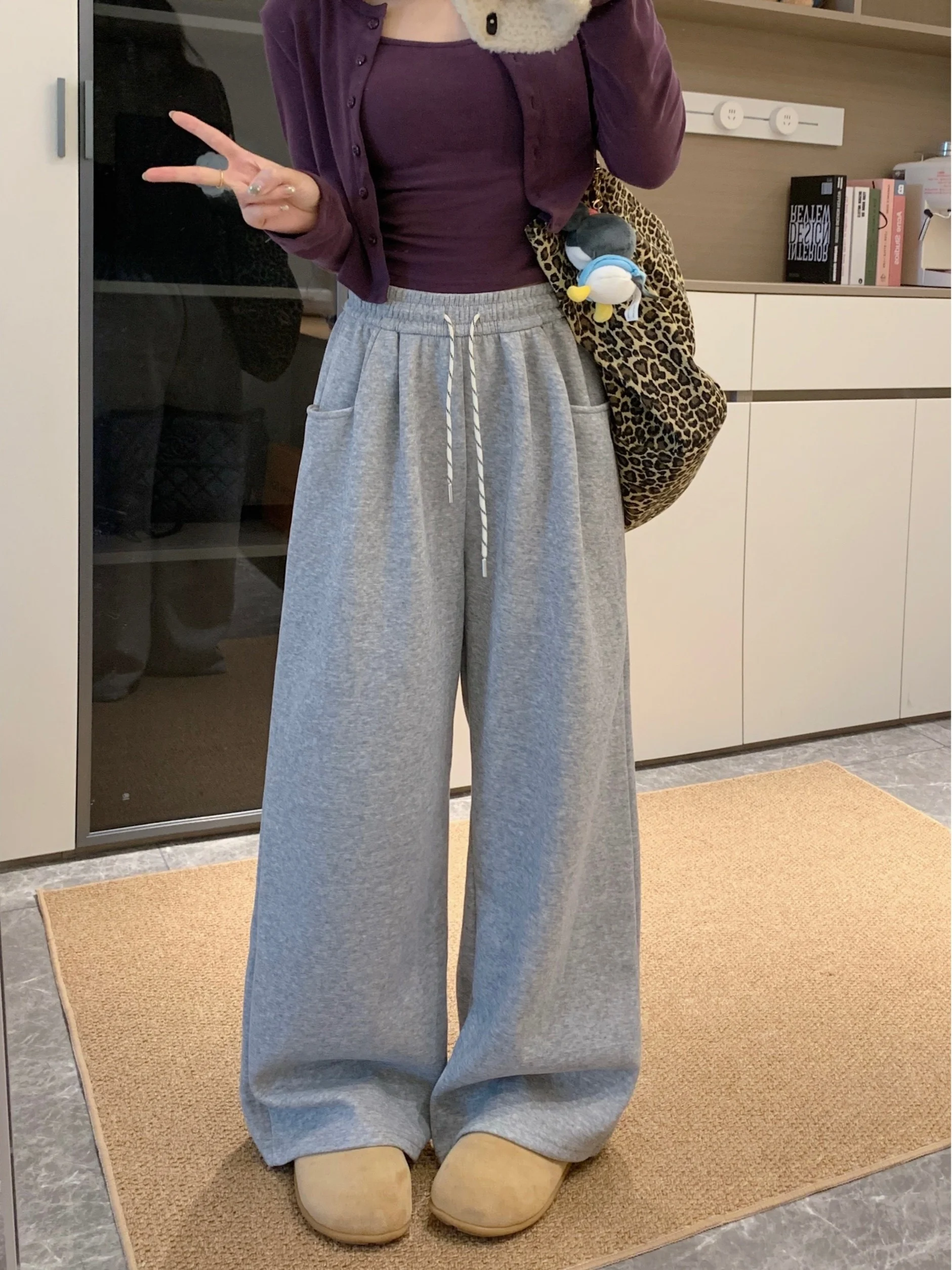 

plus Size Women's Lazy Style High Waist Straight Leg Wide Leg Pants Autumn Winter Loose Slimming Hip Covering Casual Floor Le...