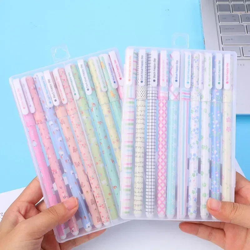 10 Stks/doos Kleurrijke Inkt Gel Pennen Bloemen Cartoon 0.38Mm Neutrale Pennen Voor Studenten Kawaii Briefpapier School Kantoor Schrijfbenodigdheden