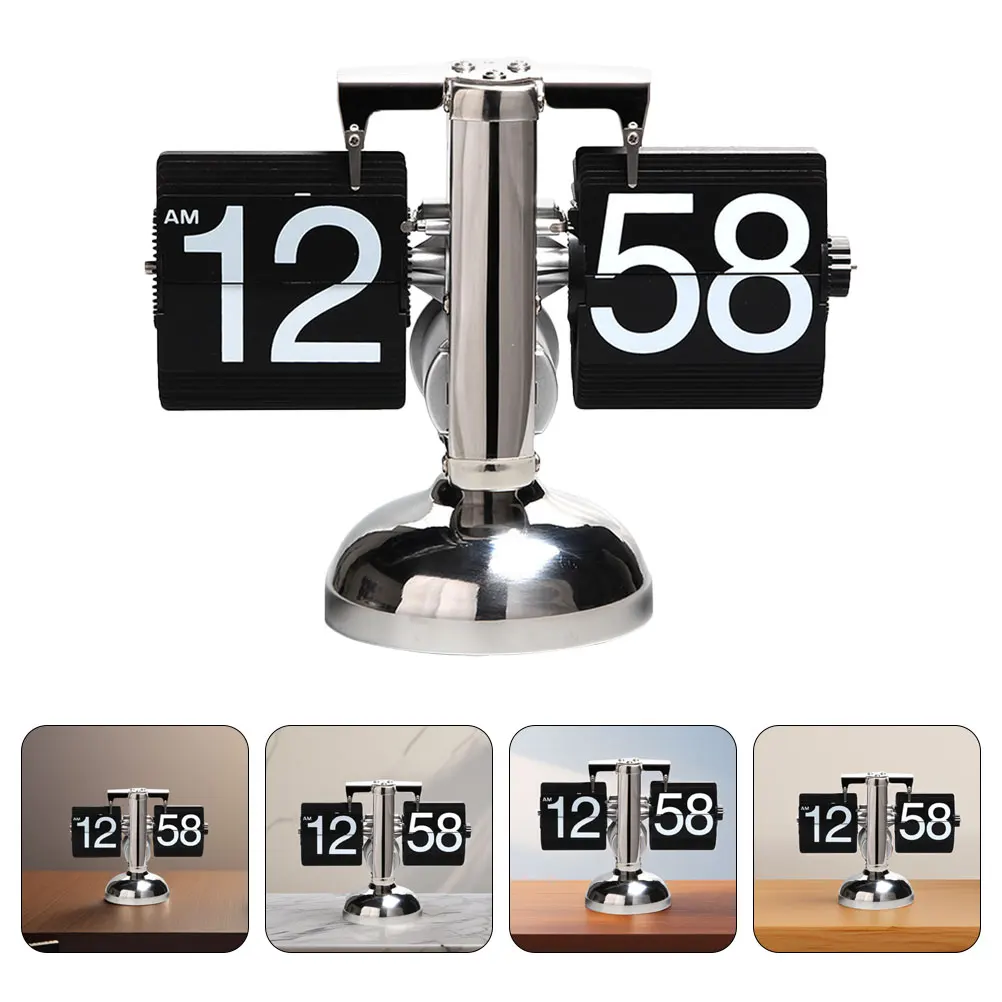 

Vintage Decor Page Turn Clock Table Automatic Turning Flip Desktop Analog Black Clocks Office