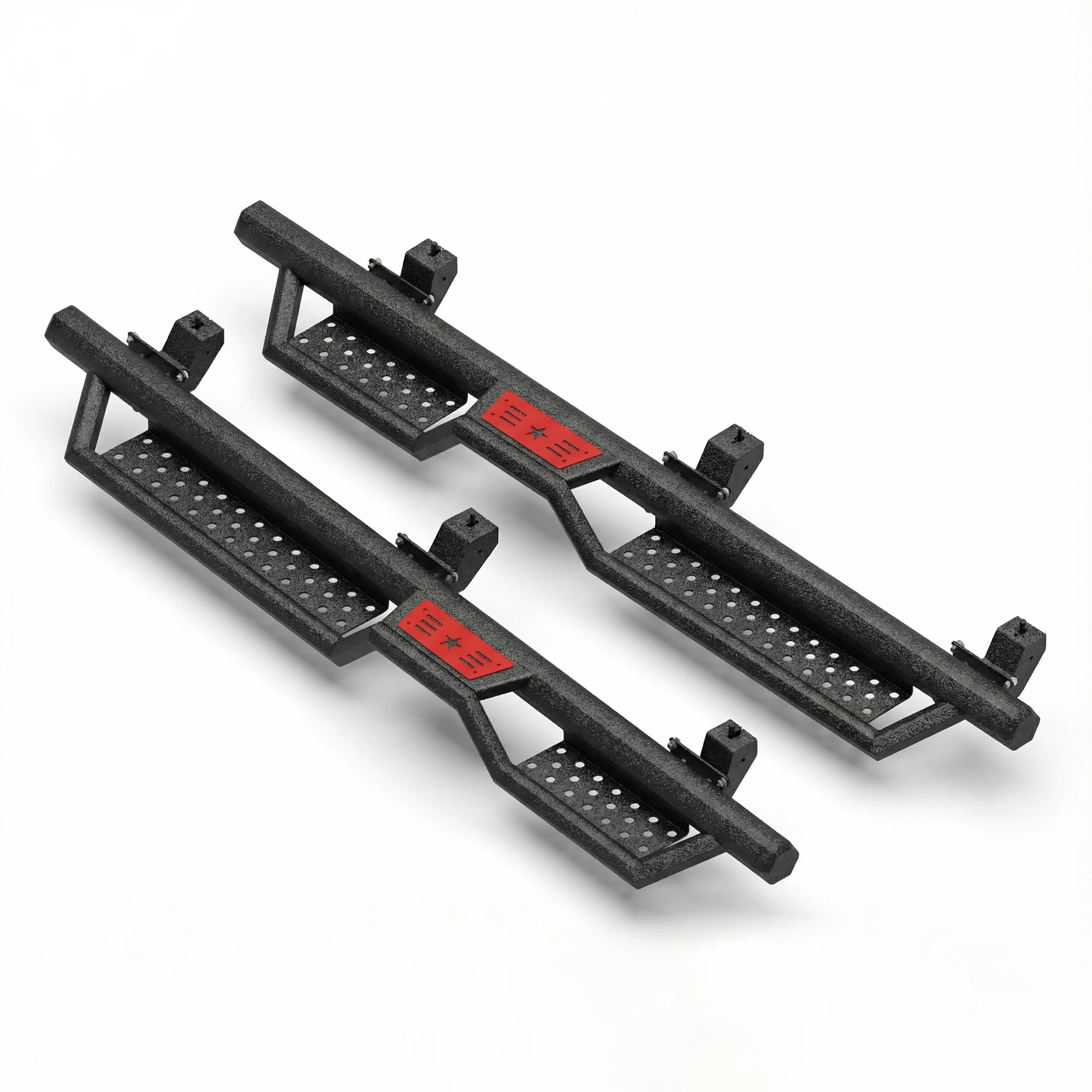 For 2018-2026 Jeep Wrangler JL 4-Door Running Boards Side Steps, Black Powder Coated Hexagon 2-Step Nerf Bars, No Drill Bolt-On Pedals for Lifted Trucks
