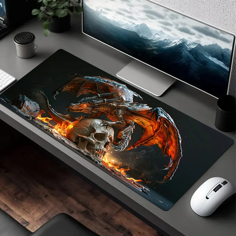Dragon Skull Fire & Sword Design Mouse Pad Large Rubber Non-slip Desk Accessories Mousepad for Office & Gamer Keyboard Decor Mat