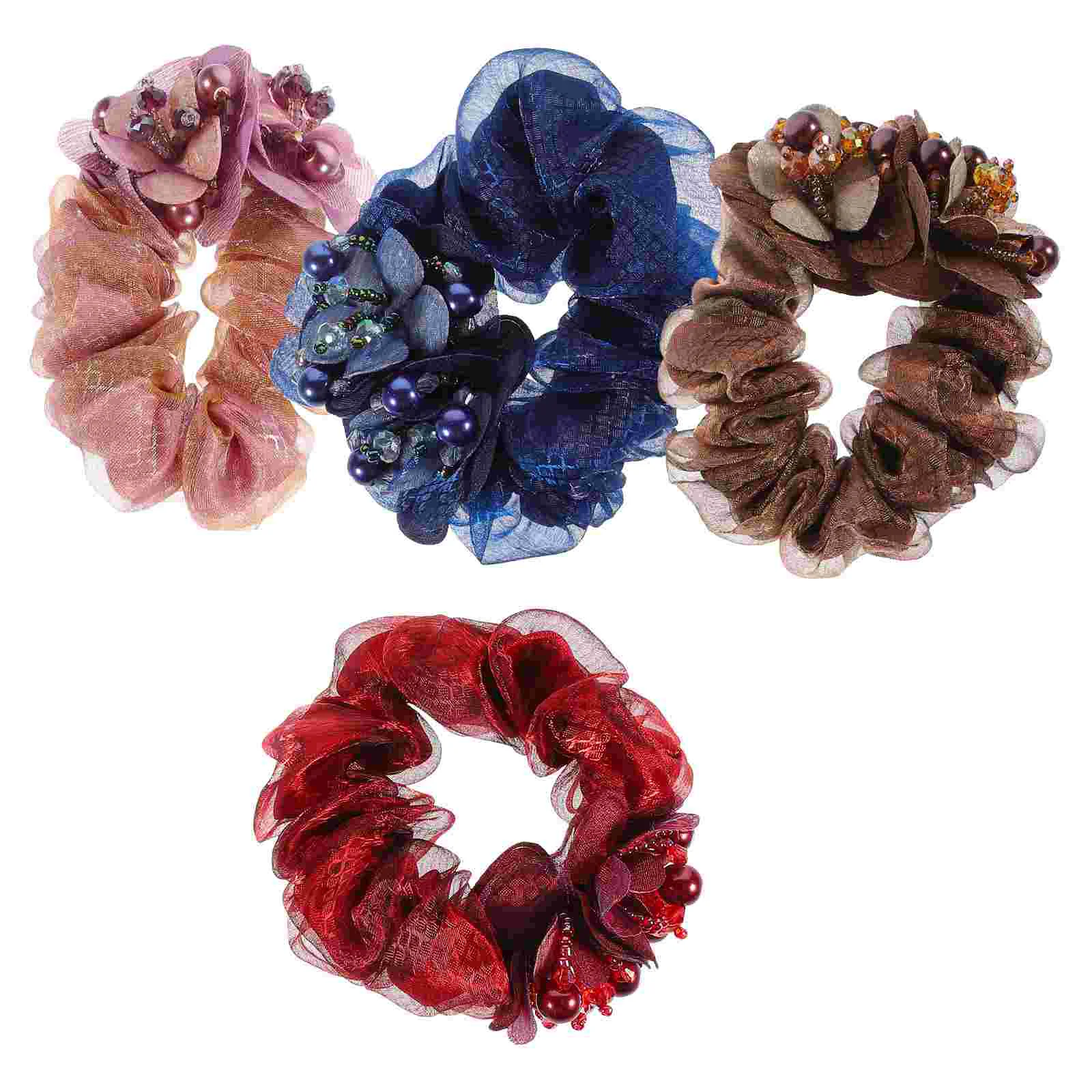 4 Pcs Hair Scrunchies for Women Girls Ties 5 6 8 10 Size Decorative Ponytail Holders Bracelet Style Elegant Use