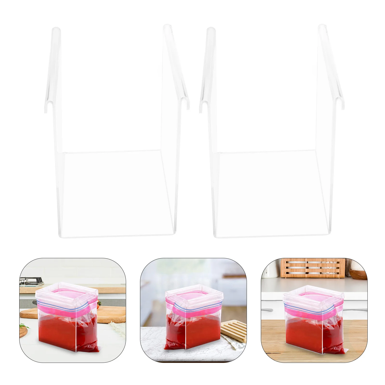 

2pcs Food Storage Stand Hands-Free Zipper Bag Holder For Kitchen Camping Acrylic Prep Bag Rack Freezer Bags Holder Meal