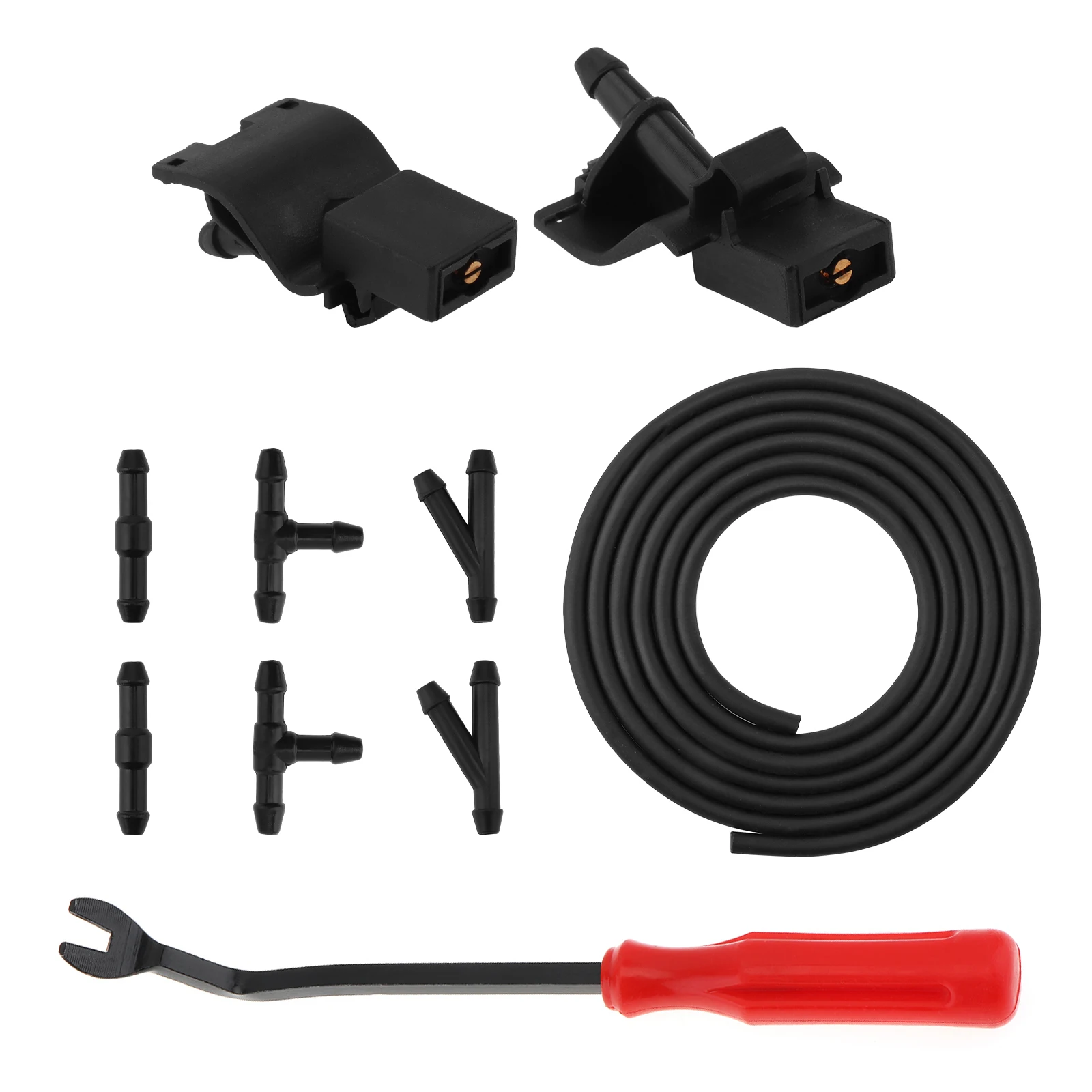 2pcs 85381-12300/85381-30110/85381-30130 Windshield Washer Nozzles with 2M Washer Hose, 6 Wiper Hose Connectors, Fastener Puller
