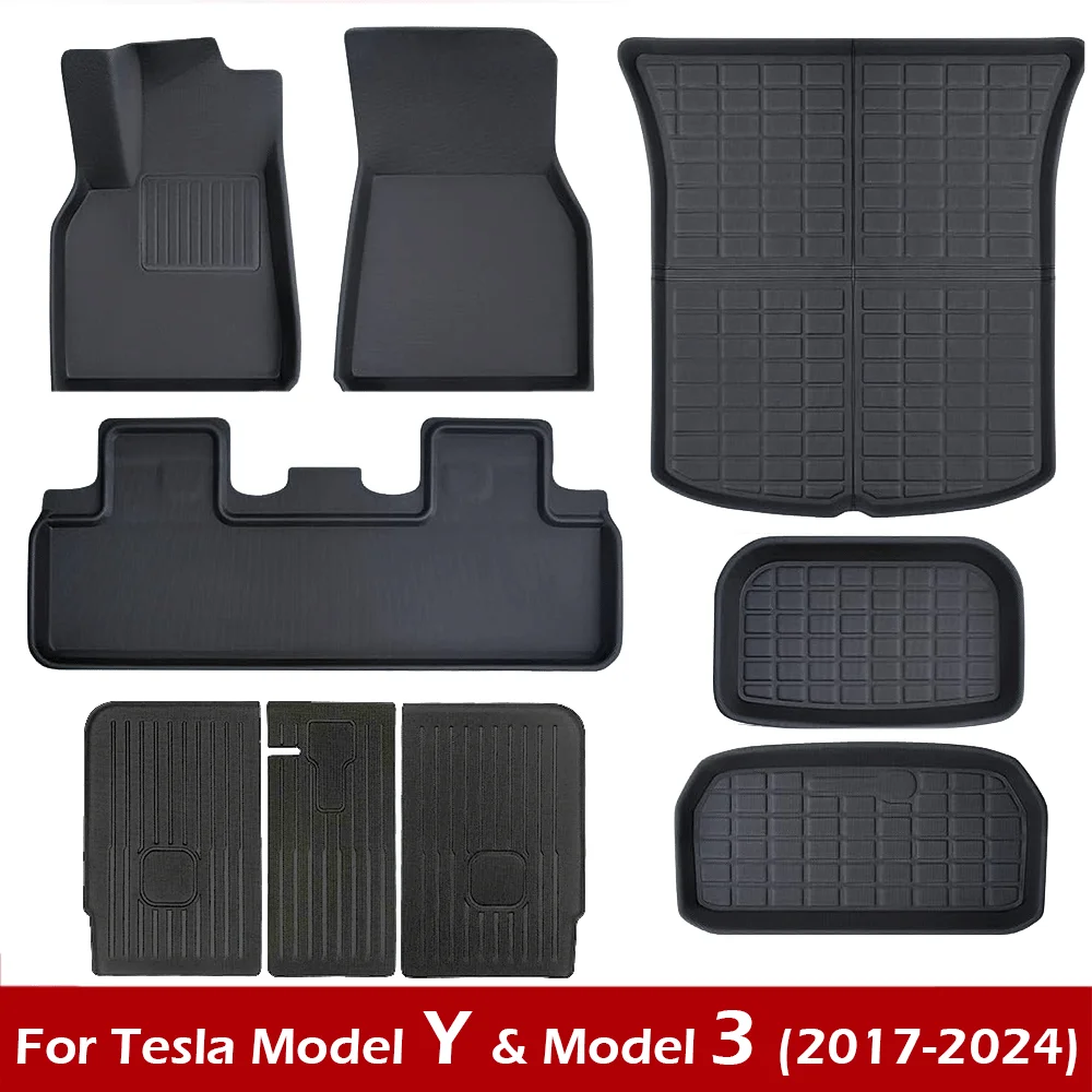 Floor Mats for Tesla Model Y Model 3 Highland 2017-2024 All Weather XPE Cargo Liner Cargo Trunk Mat Left Right Driving