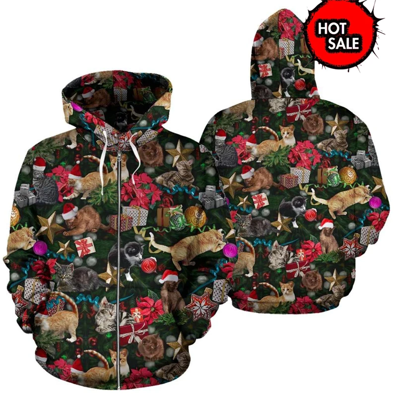 Christmas Snowflakes Zip Up Hoodies Men Women Hooded Sweatshirts 3D Print Boy Kids Streetwear Pullover Fashion Designer Hoodies