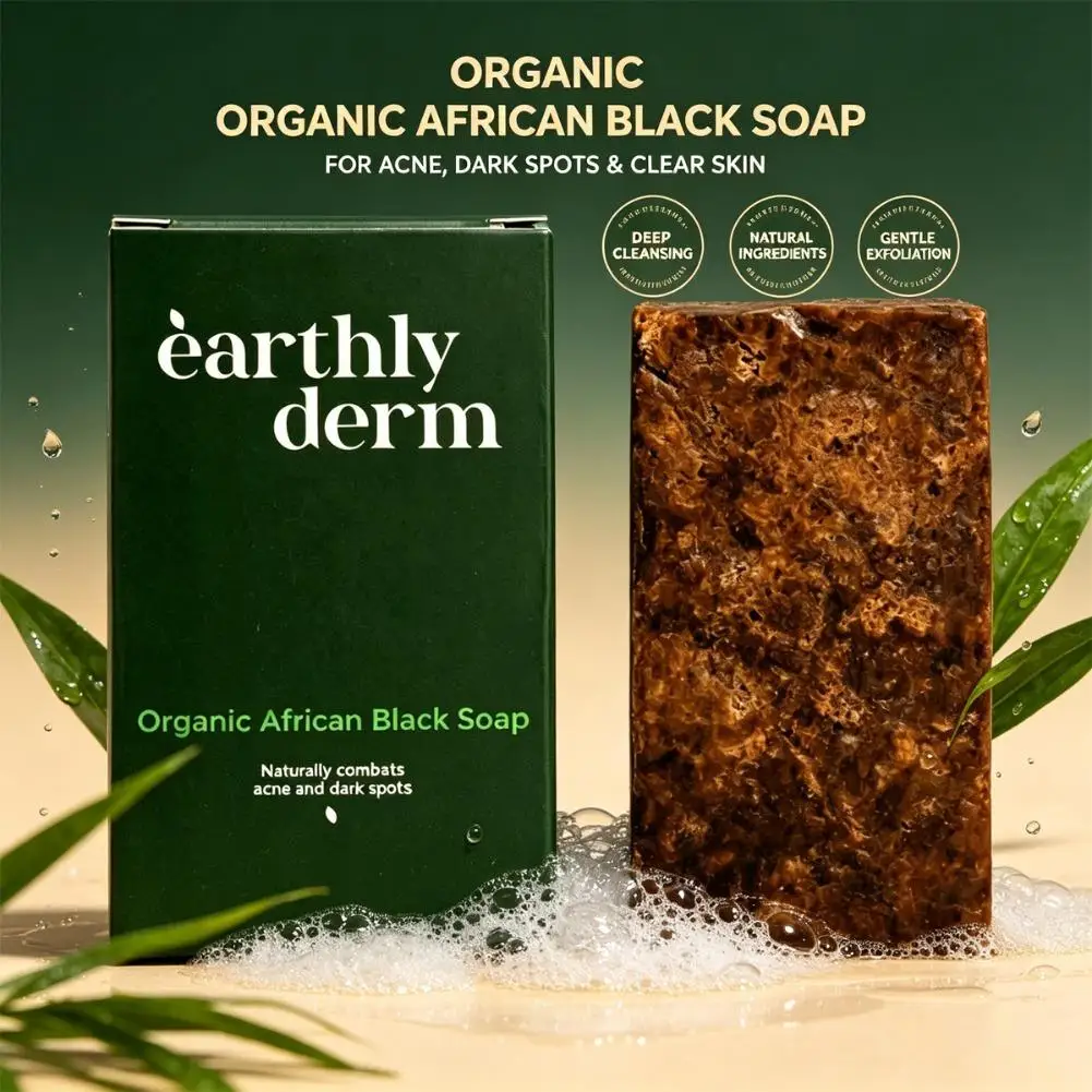 Natural Bar Soap Reduce Acne Organic African Black Soap for Deep Cleansing Skin Care Body Facial Wash Soap for Men & Women 120g