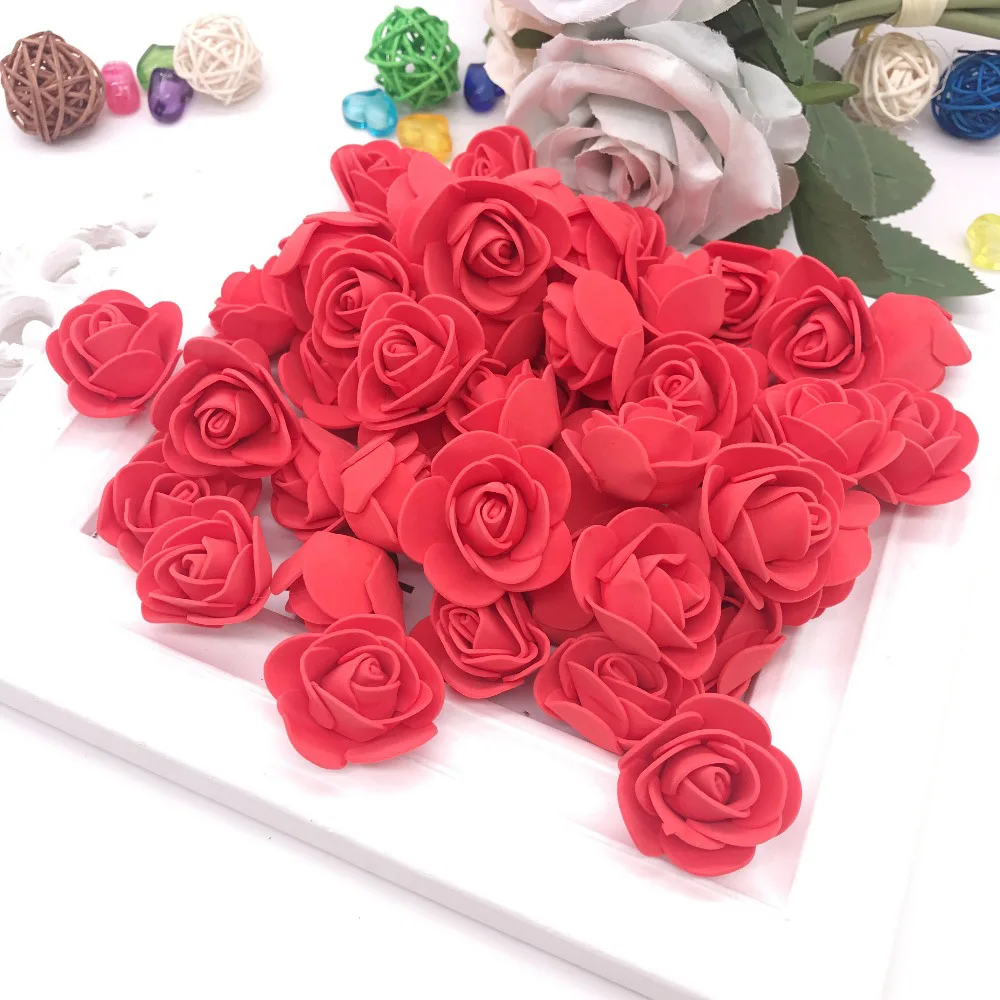 100pcs Multi-use Gift Bear Flower Head Valentine's Day Wedding Decoration Artificial Flowers Party Supplies Foam Rose Flower