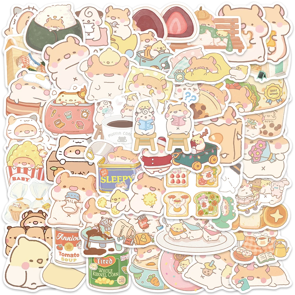 

50PCS Cartoon Cute Bread Mouse Stickers For Children's reward Toys Water Bottle Laptop Luggage Scrapbook Waterproof Stickers