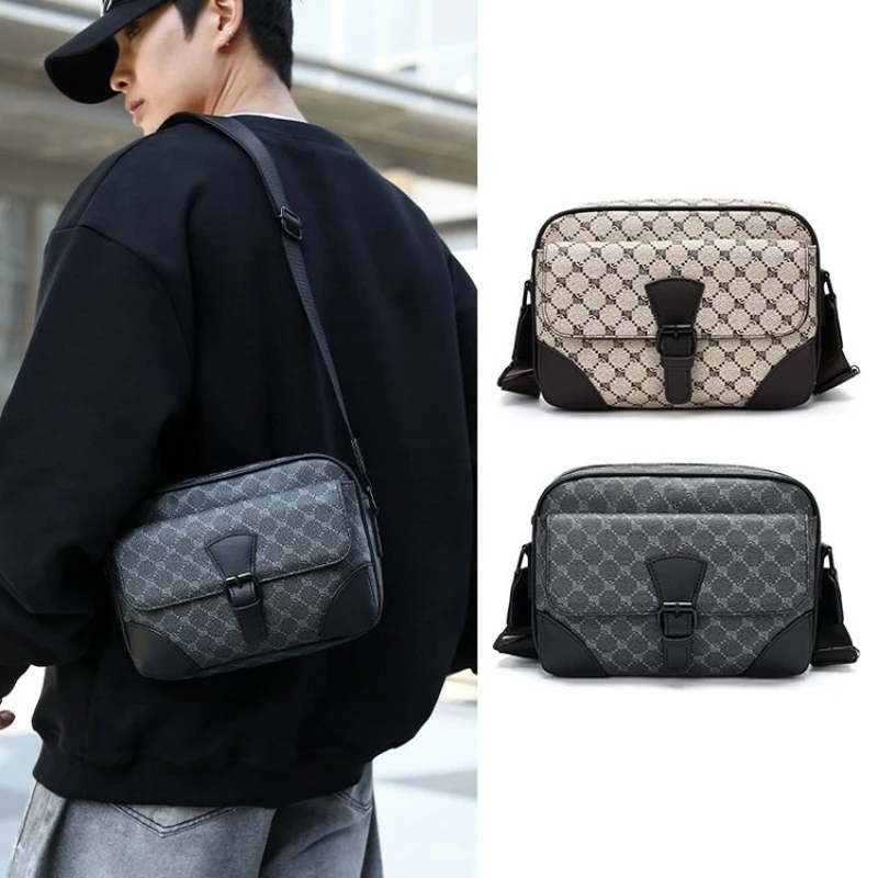 Trendy Unisex Saddle Bag Casual Flip Lock Shoulder Bag High Quality Sports Versatile Checkered printed Crossbody Bag Male bag