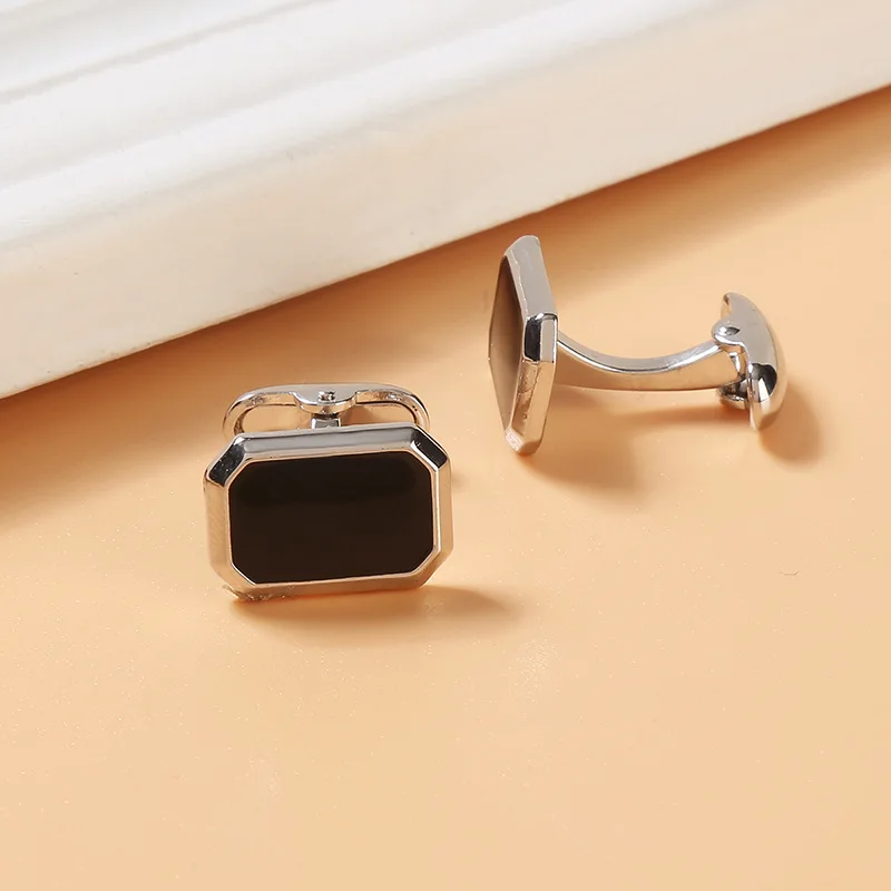 Classic Black Cufflinks for Men Simple Style Square Shape Enameled Sleeve Button High End Alloy Formal Dress Shirt Cuff Links