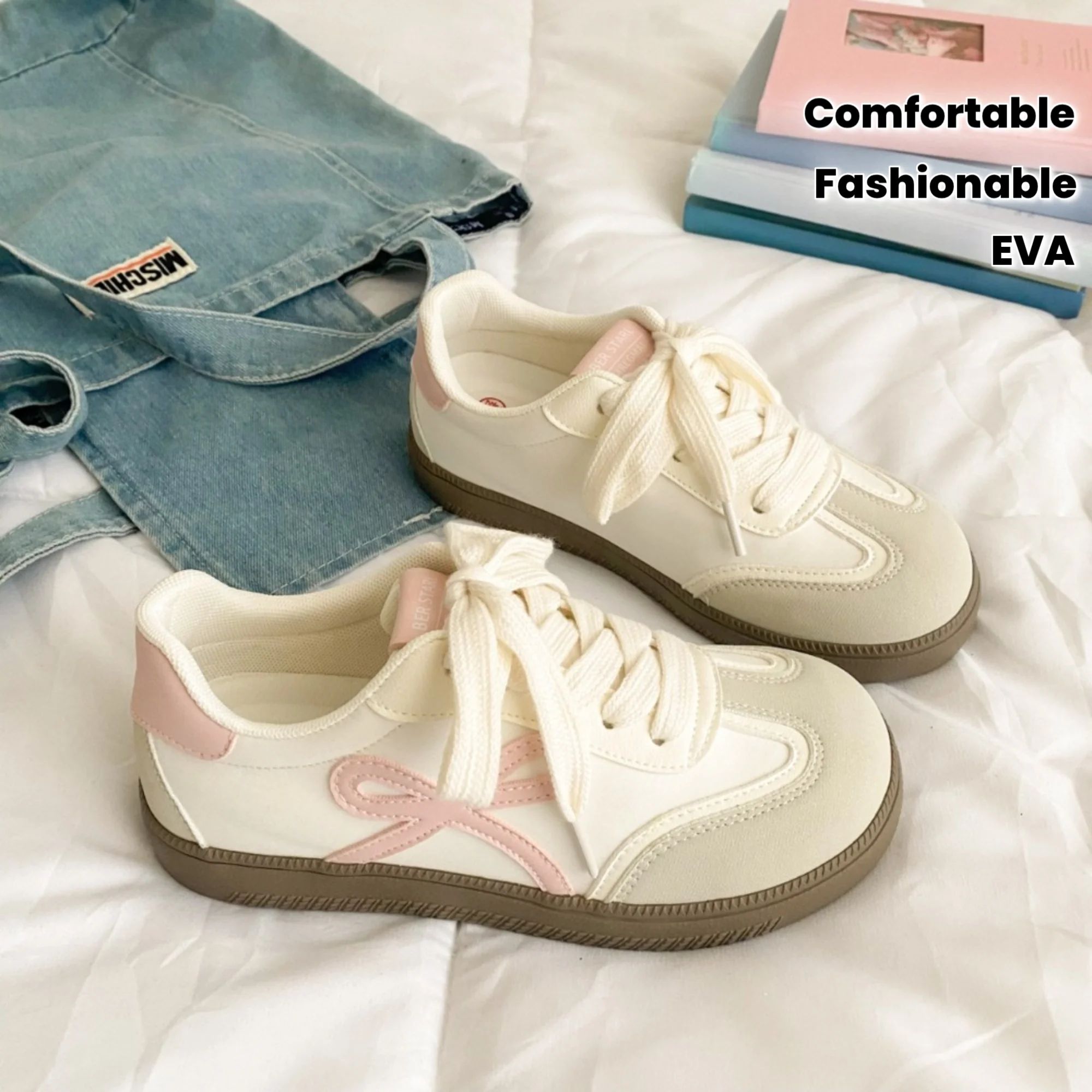 Women's Retro Shoes with Contrasting Color Bows Canvas Upper Rubber Solecomfortable and Versatile Suitable for All Seasons