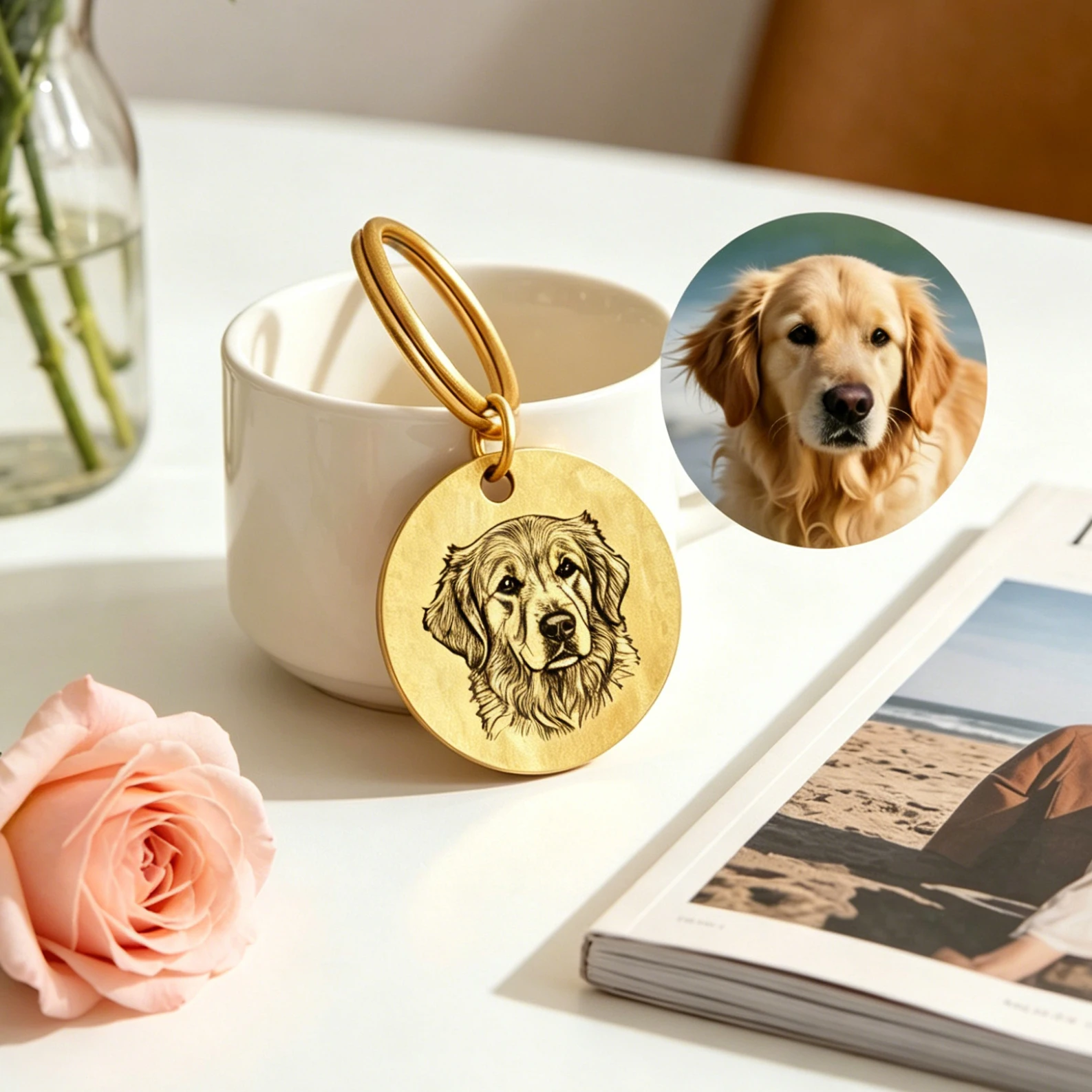 Custom Pet Keychain Stainless Steel Engraved Photo Keyring Personalized Pet Name Memorial Birthday Jewelry Gift for Women Men