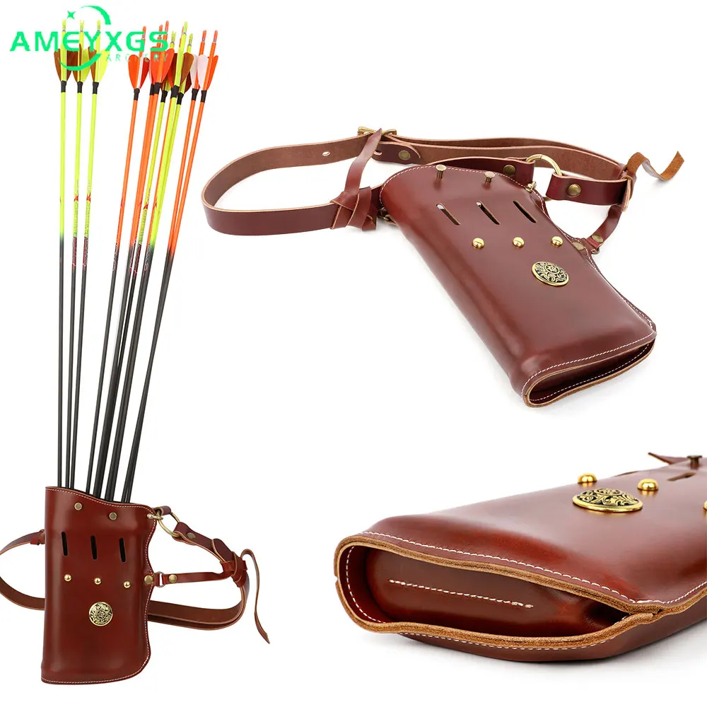 

Arrow Quiver Waist-mounted Arrow Tube Holder Pouch Portable Cowhide Target Shooting Adjustable for Bow Archery Hunting Accessory
