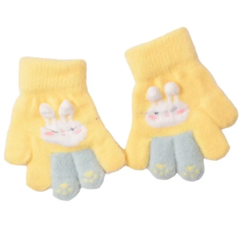 652F Childrens Plush Rabbit Winter Gloves Breathable Polyester Playful Design Winter Comfort Wear
