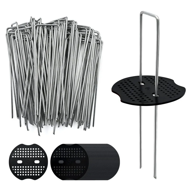 U-type Garden Staples Plastic Gasket Heavy Duty Fence Tubing Stakes Metal Pegs Landscape Ground Nail Film Peg Fixed Tools