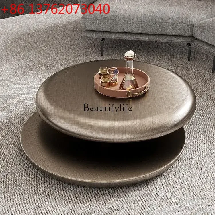 

Italian light luxury household small apartment high-end artistic stainless steel high-end rotating coffee table
