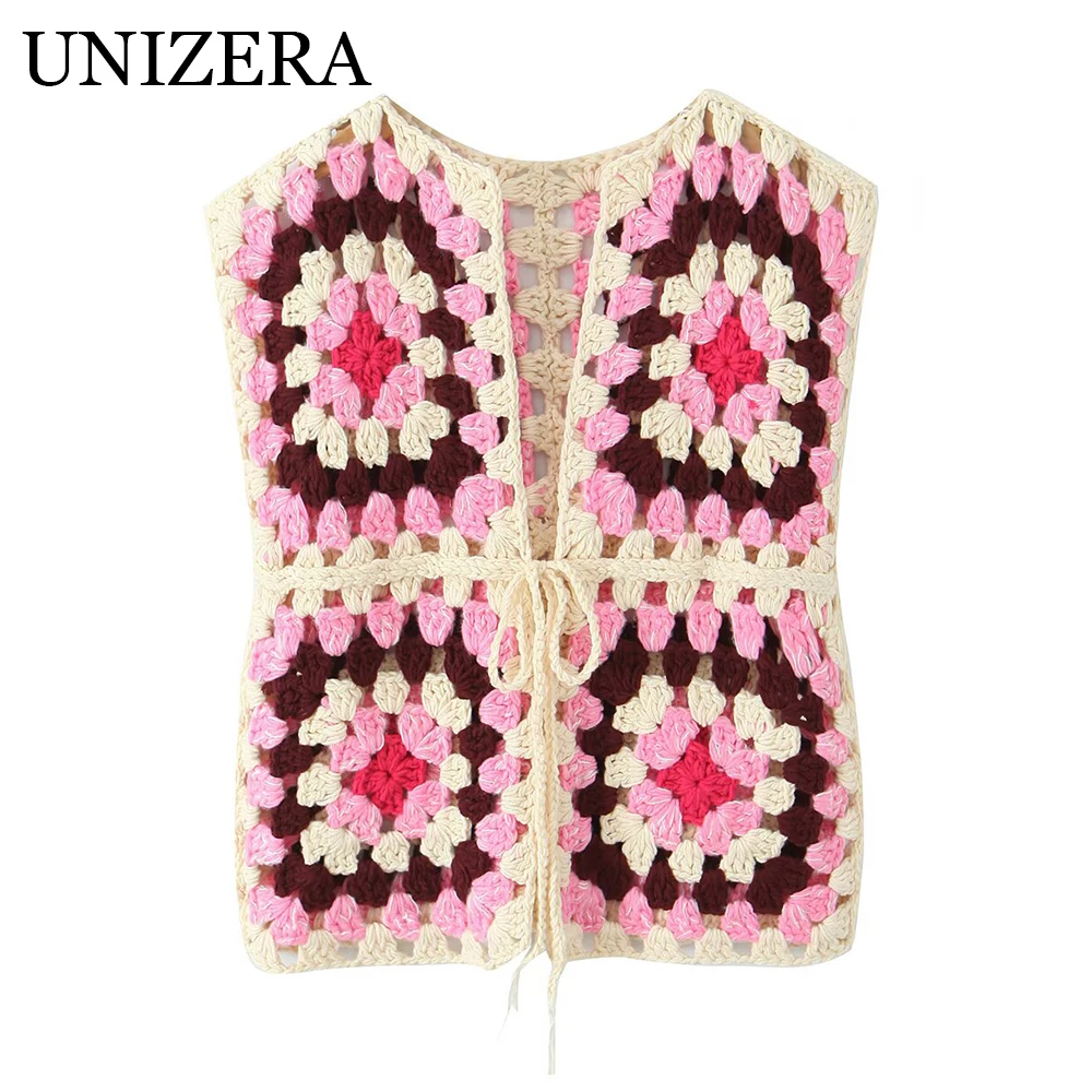 

Autumn new women's clothing retro loose casual temperament simple hand woven lace up hollow knitted vest