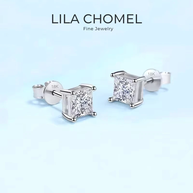 Women Wedding 18K White Gold Valentine's Day Stud Earrings 0.6/1/2CT Square Moissanite Diamond PT950 Platinum Girl Birthday Gift