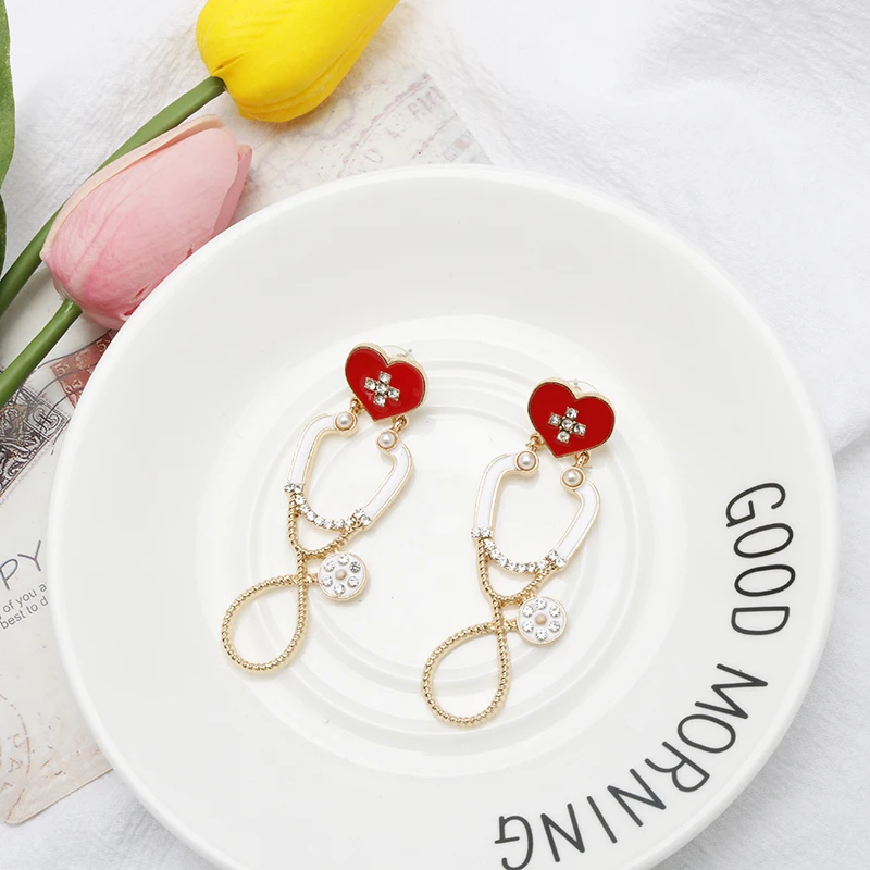 Pendientes de la película Greys Anatomy Thmem, aretes con incrustaciones de diamantes de imitación, colgante con forma de estetoscopio, joyería, regalo de Cosplay, amigos