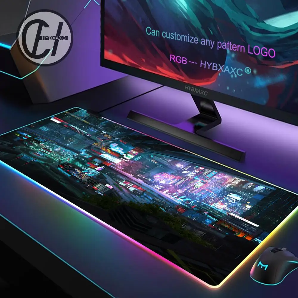 Future City Night Scene Science Fiction SF Mouse Pad RGB Gaming HD Gamer Large LED Light XXL MousePads PC Computer Carpet