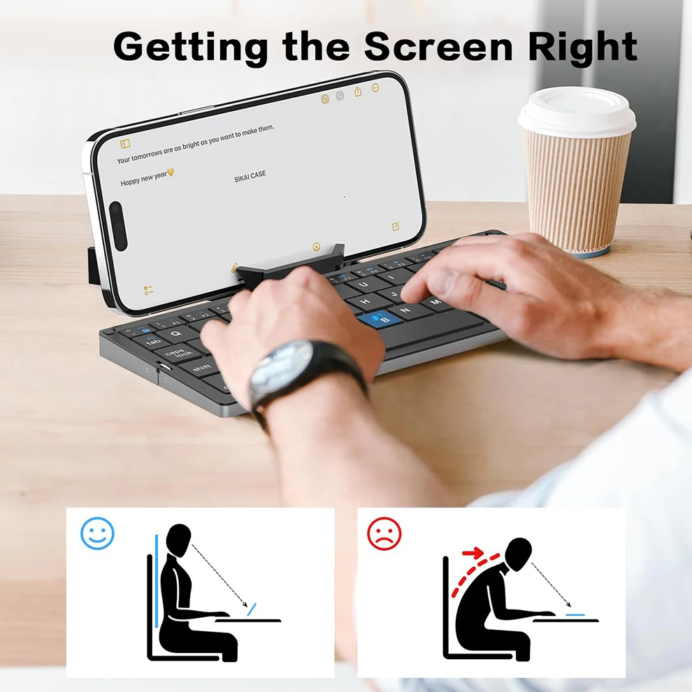 Foldable Bluetooth 3.0 Wireless Keyboard 60 Keys with Magnetic Stand Rechargeable Aluminum Alloy Mini Keyboard for Windows/Mac O