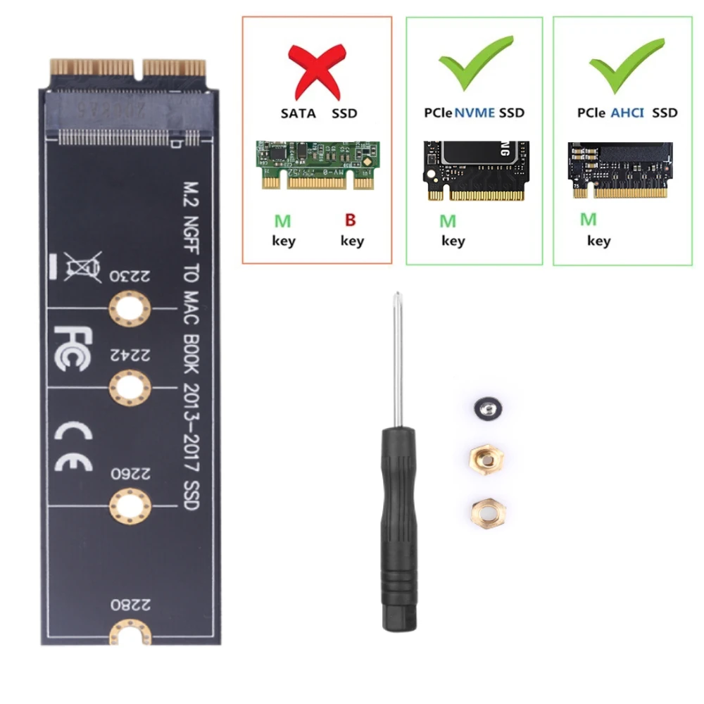 M.2 NVME SSD Kartu Adaptor Konversi untuk MacBook Air Pro Retina 2013-2017 NVME/AHCI SSD Kit Upgrade untuk A1465 A1466 A1398 A1502