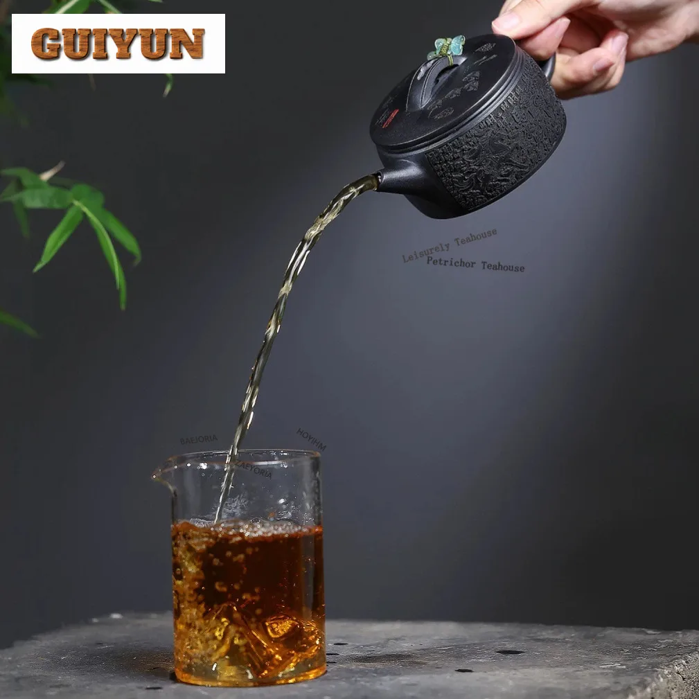 HOYIHM 190ml Retro Yixing Purple Clay Teapots Handmade Large Caliber Pot Raw Ore Stone Yellow Mud Kettle Chinese Zisha Tea Set
