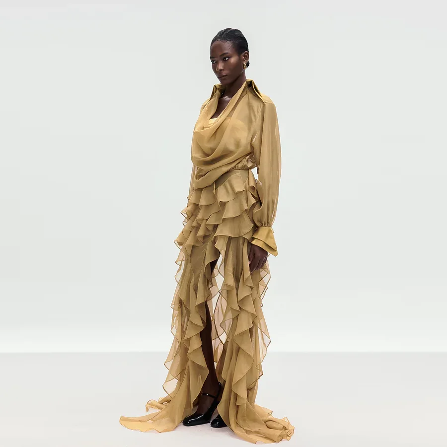 Sukienki na studniówkę z szytkami na szyi, szyte na miarę, tiulowe, asymetryczne sukienki imprezowe, warstwowe, ręcznie robione, z długimi rękawami, sukienki imprezowe, długie, prześwitujące.