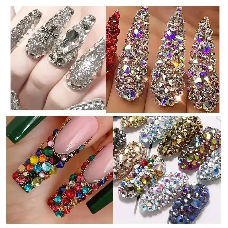 1440 Stück 20 Farben Glitzer 3D FlatBack Glas Nail Art Klarer Kristall AB Strasssteine Glänzender Edelstein Maniküre Zubehör