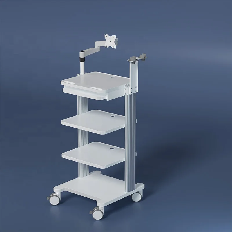 

Hospital ABS Plastic Cart Monitor Mount 4-layers Storage Platform Medical Endoscope Trolley Mobile Workstation for Hospital