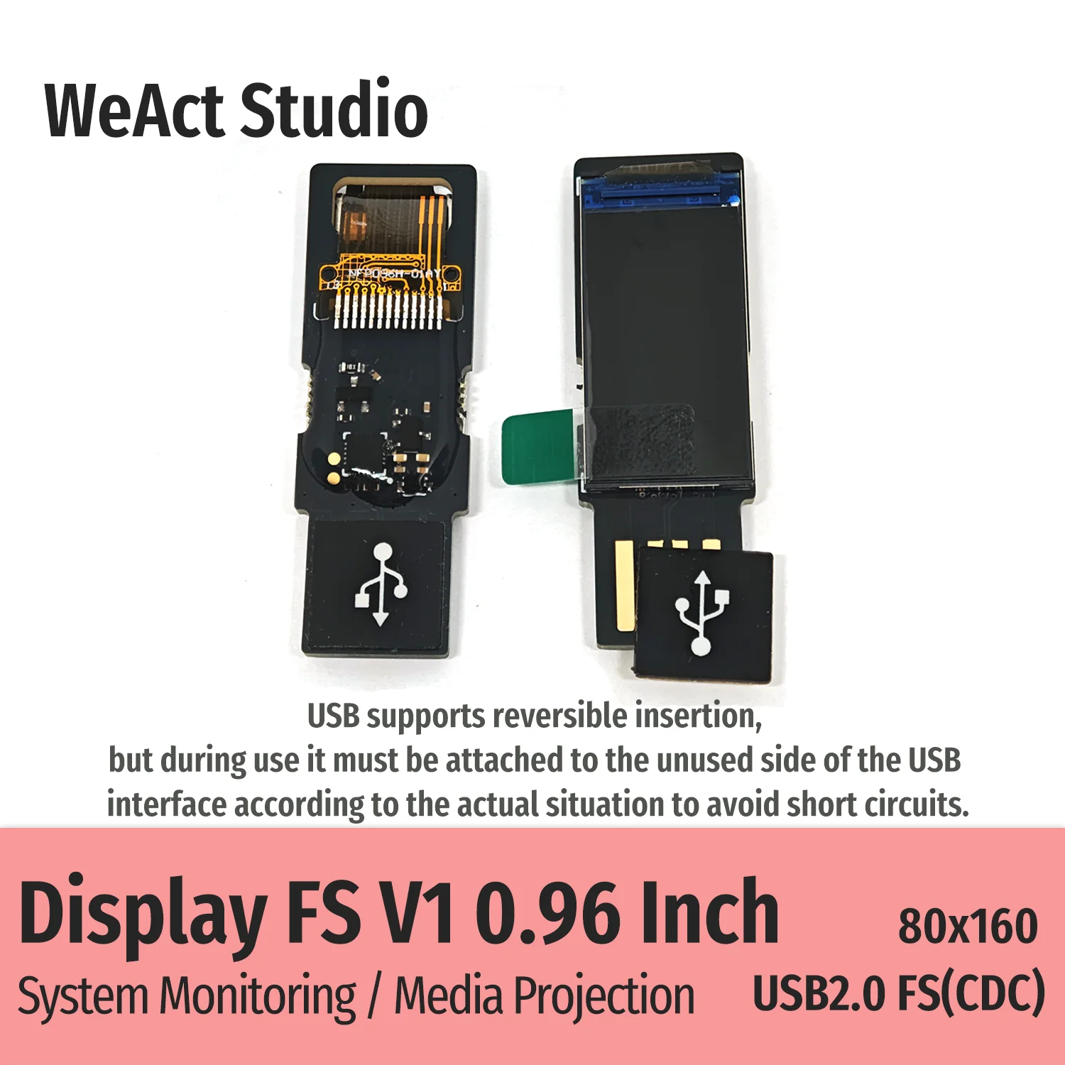 WeAct 0.96 Inch USB Secondary Screen for Computer CPU GPU RAM HDD Display 80*160 System Monitor Photo Album