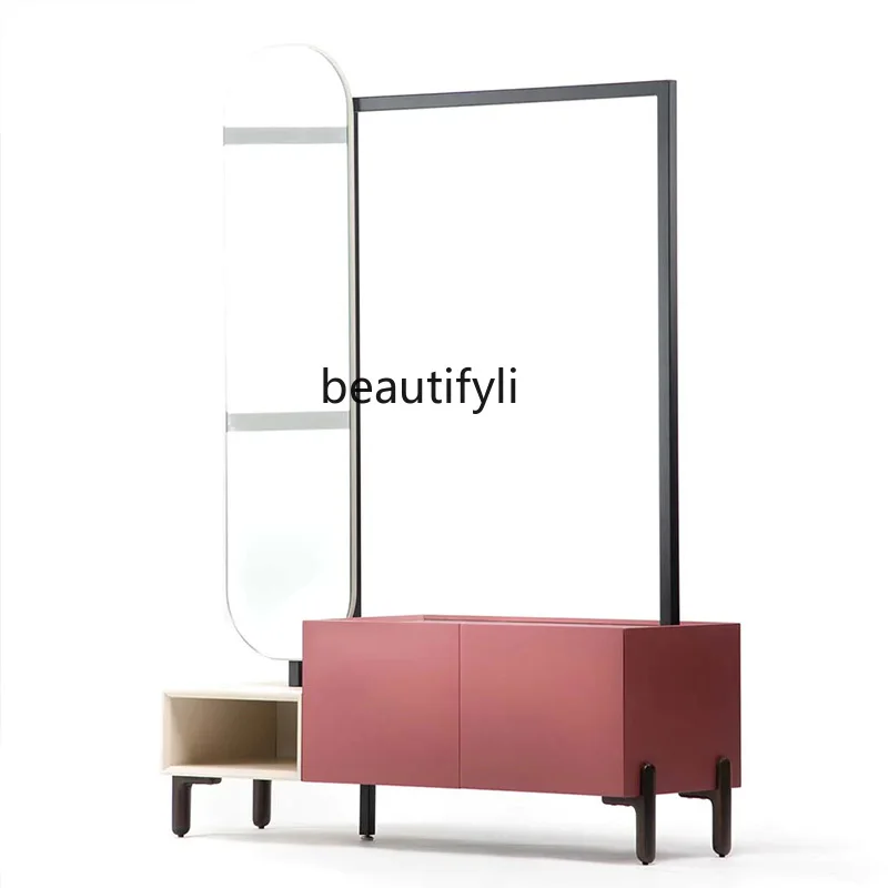 

Floor-to-ceiling bedroom shoe rack coat rack integrated door light luxury with mirror full-length mirror simple