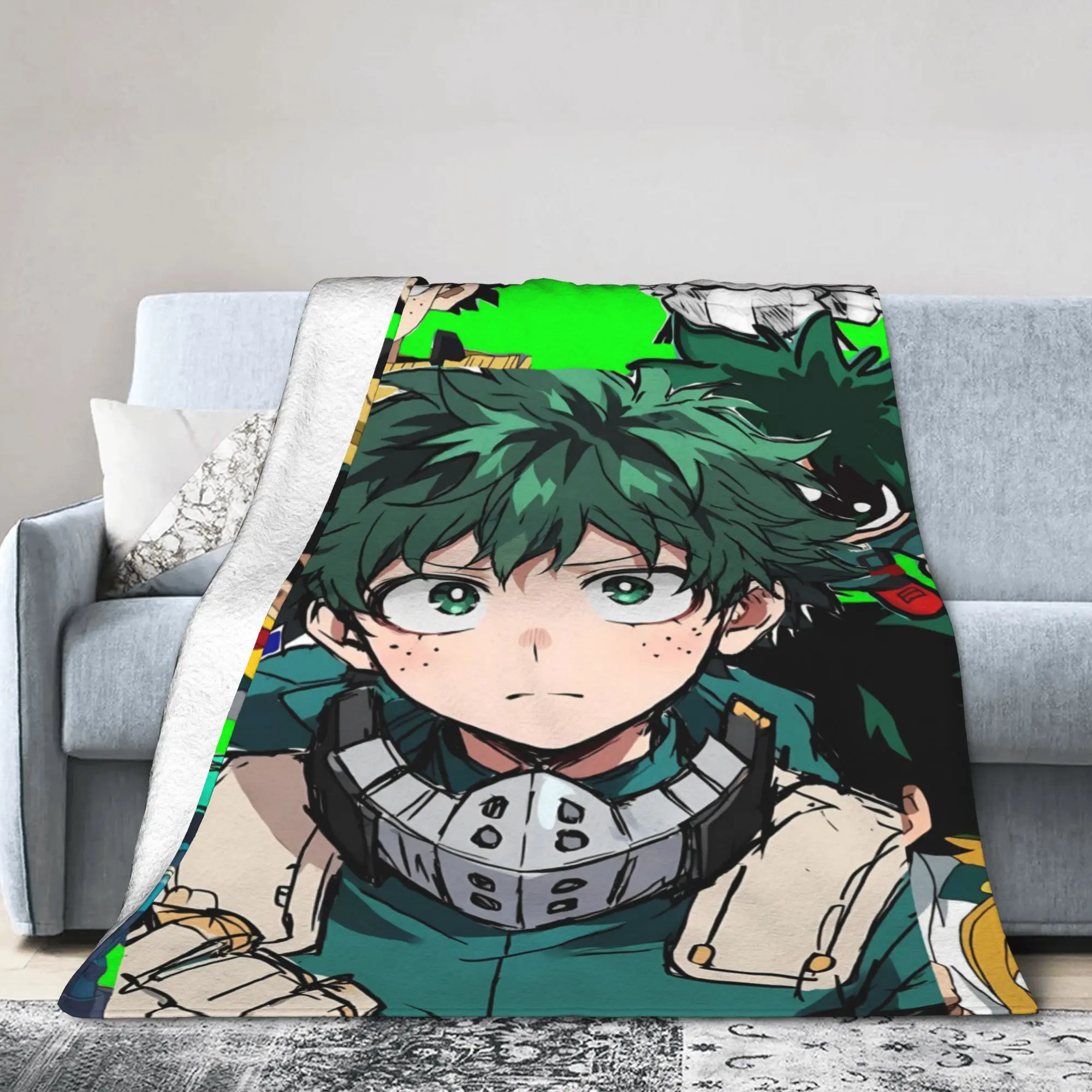 Midoriya Izuku Green Portrait Soft Blanket My Hero Academia Plush Bedding Throws Couch Bed Flannel Bedspread Sofa Bed Cover