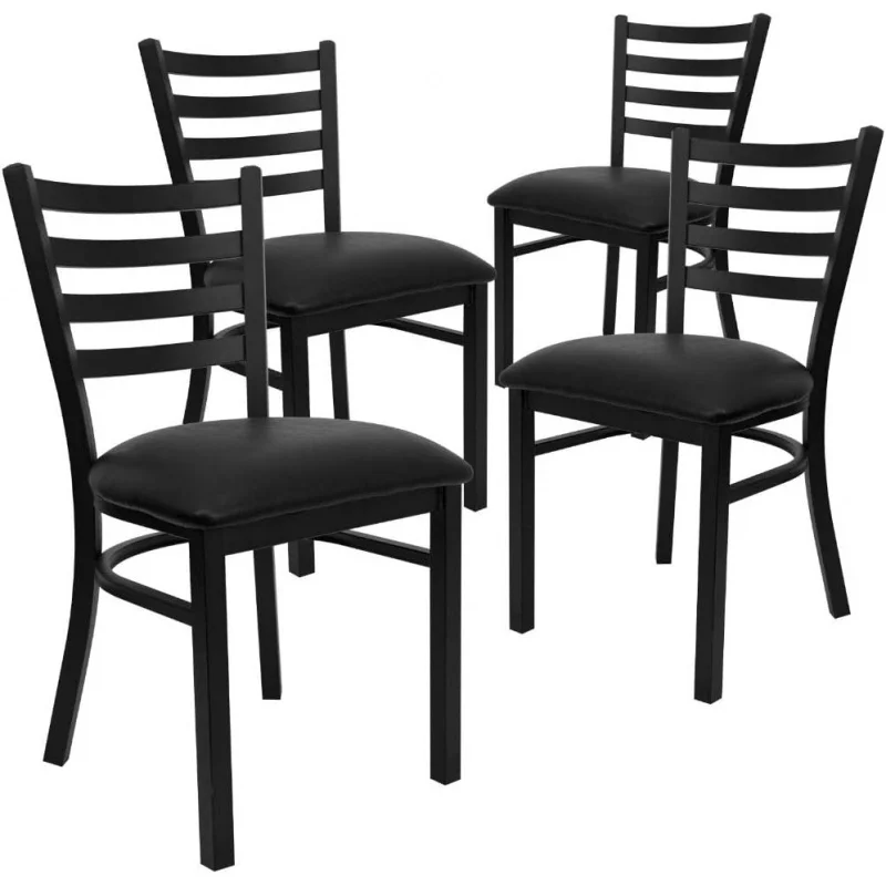 Furniture 4 Pk.  Series Black Ladder Back Metal Restaurant Chair - Black Vinyl