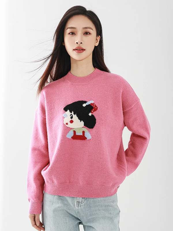 

McSeries Spring Autumn Cute Pattern Knitwear Long Sve Loose round Ne Overhead Sweater Sweet Sle BXB6003