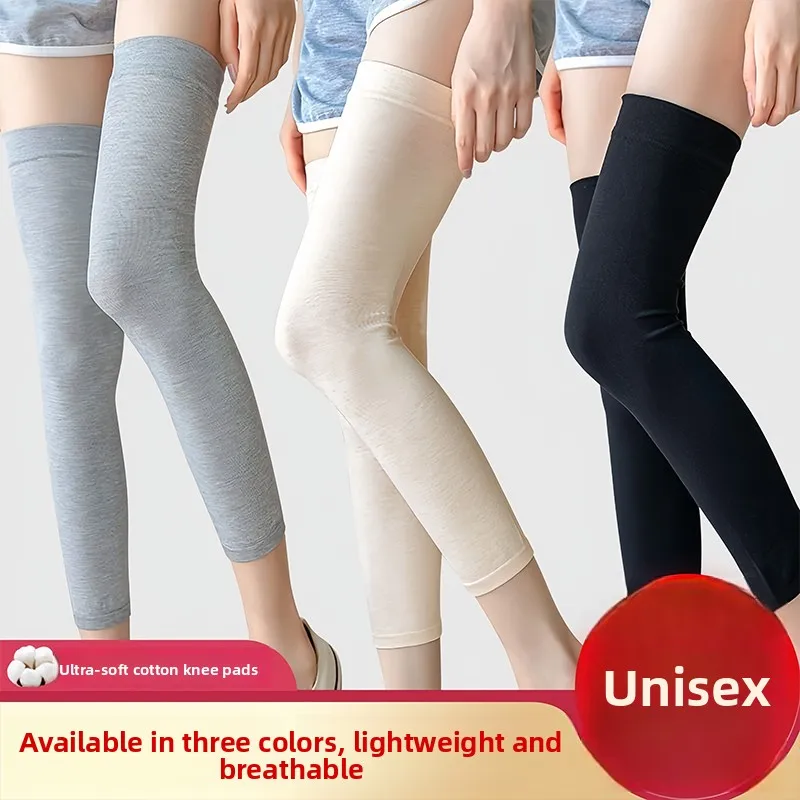 다채로운 색상의 얇은 여름용 면 무릎 보호대, 에어컨이 있는 방에서 사용 가능, 남녀 공용, 미끄럼 방지, 길이 연장형 무릎 지지대
