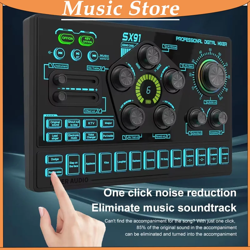 Sound Card Podcast Microphone Sound Card Microphone Sound Mixer Live Sound Card Audio Mixing Console Amplifier for Livestreaming