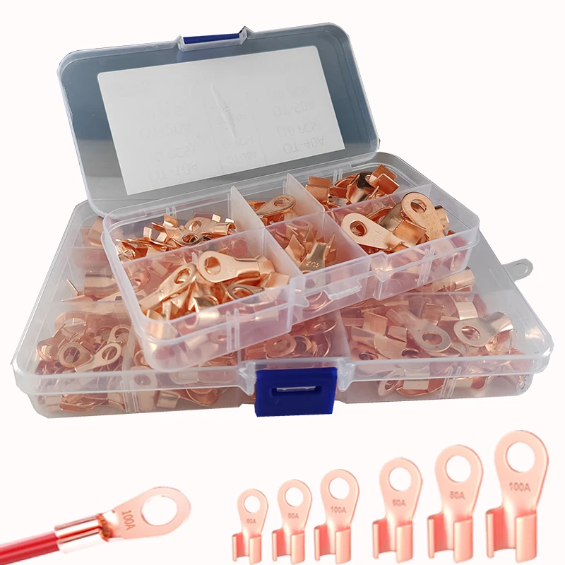 70/150 PCS OT Copper Ring Terminals 5A-200A Open Barrel Lug Connectors for Battery Cable Automotive Marine
