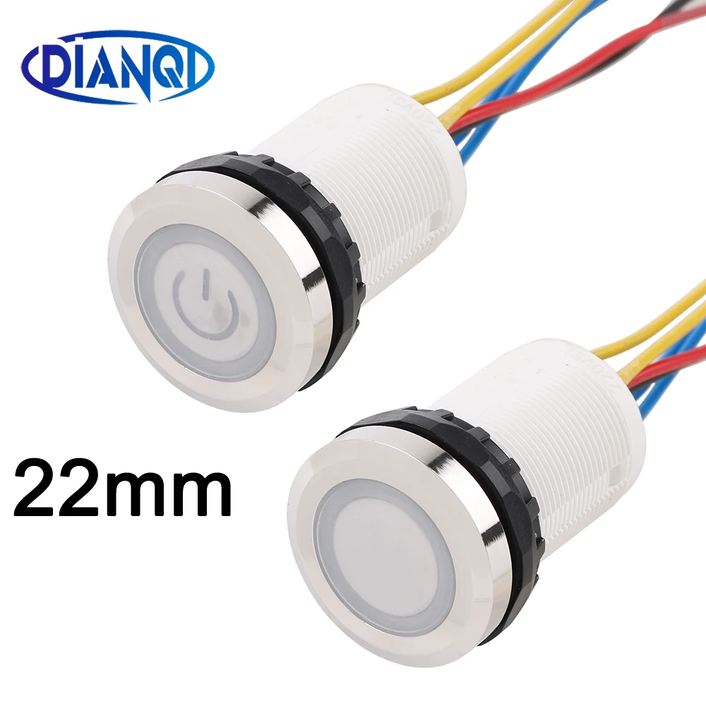 22MM Glue injection Waterproof Plastic Push Button Switch With Wires Switch Momentary Reset Latching fixed locking 220V 12V