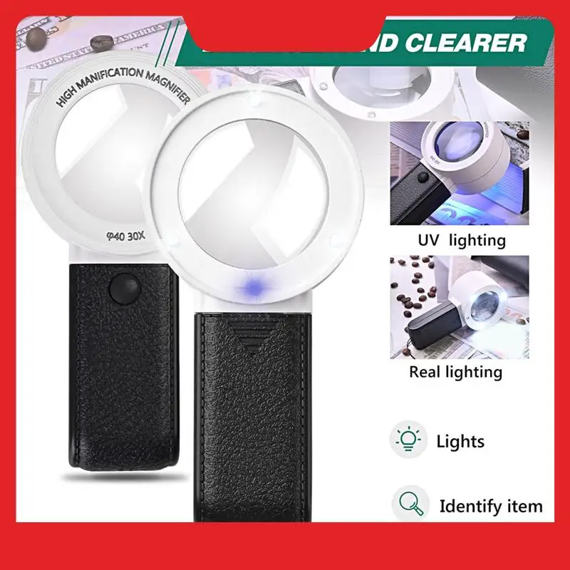 30X Magnifying Glass With LED UV Light Professional Duel Layer Optical Glasses Lens Handheld Magnifier Jewelry Loupe