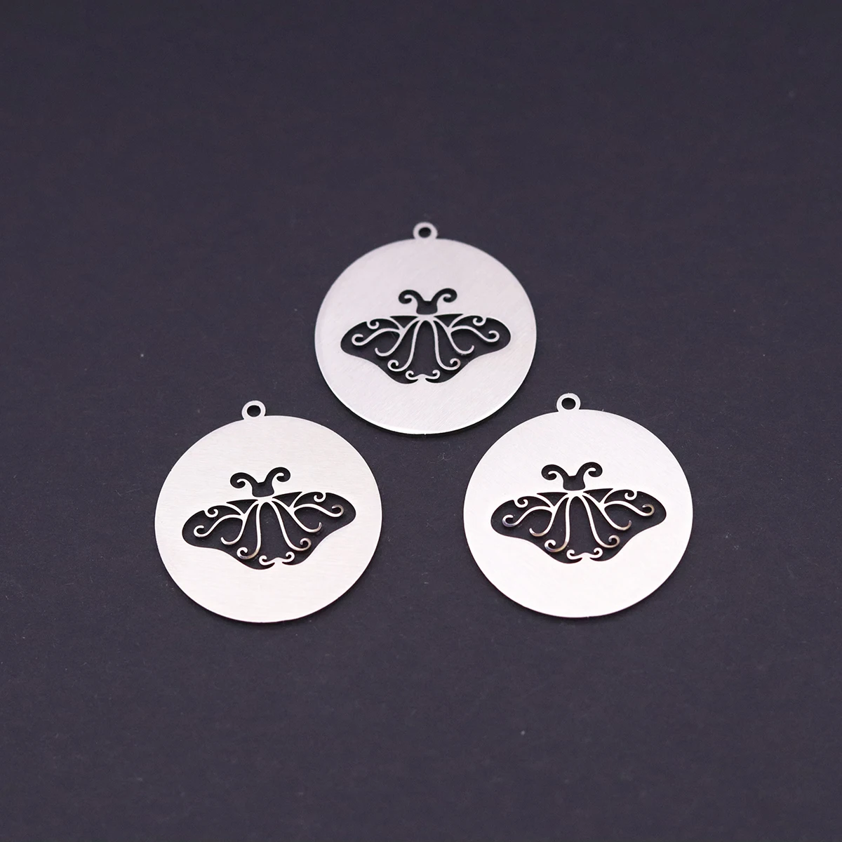 3pcs Stainless Steel Round Luna Moth Charms Butterfly Pendants For DIY Earring Necklace Jewelry Making Accessories Supplies