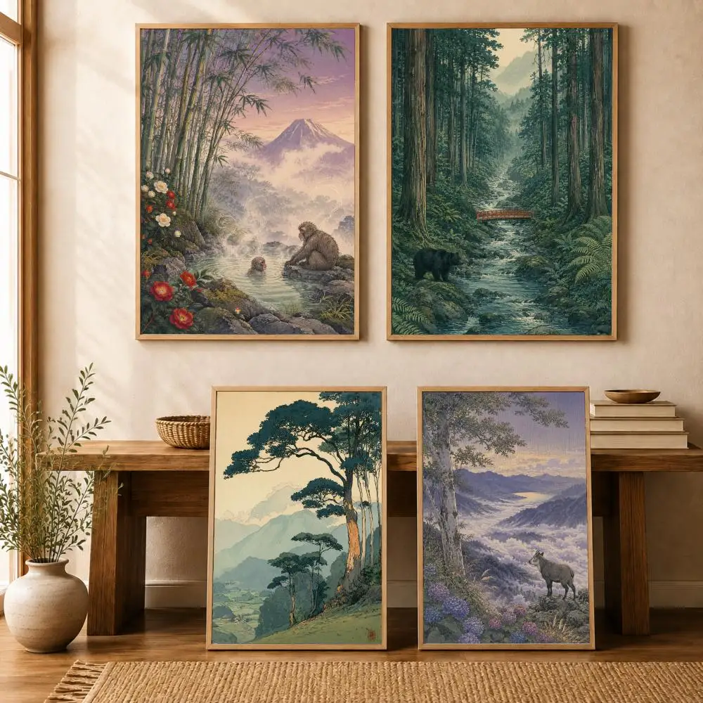 Forest Tranquil Mountain Painting Calligraphy Canvas Painting Art for Bedroom Living Room Home Decor Wall Decoration Decals Gift