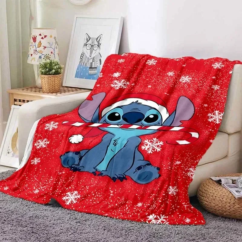 Disney Stitch Christmas Printed Blanket for Home Travel Sofa Soft and Comfortable Blanket for Adults and Children Holiday Gifts