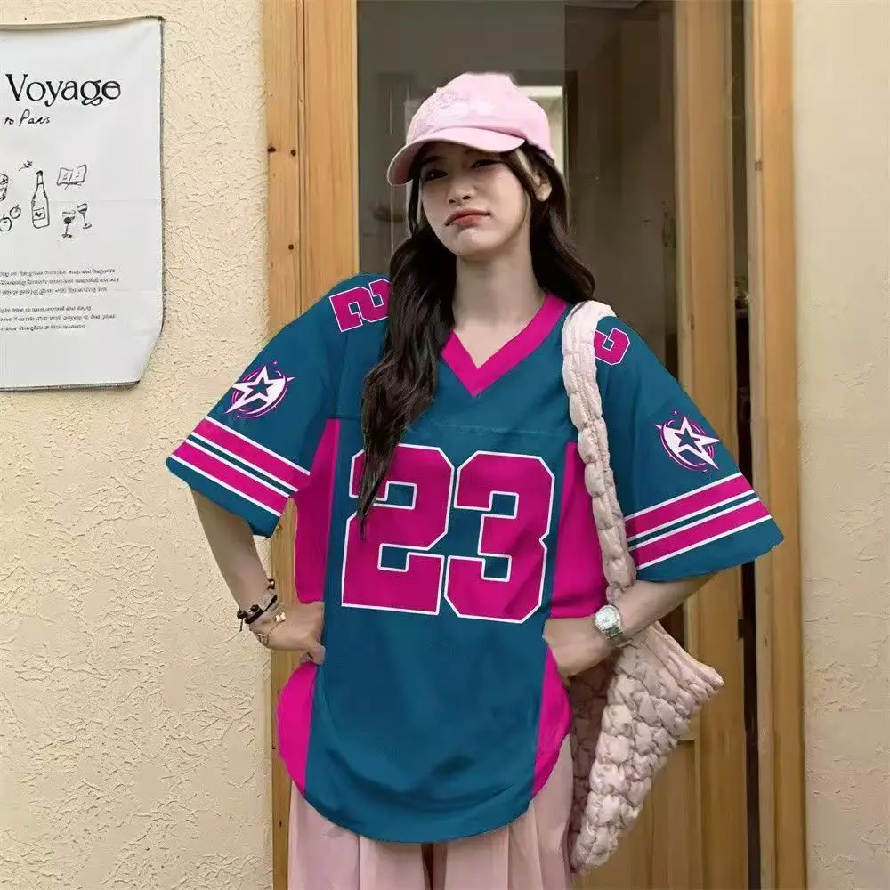 

Spicy women's summer Y2K fashion casual shirt, street retro hip-hop 23-style T-shirt, loose, breathable, quick-dry T-shirt