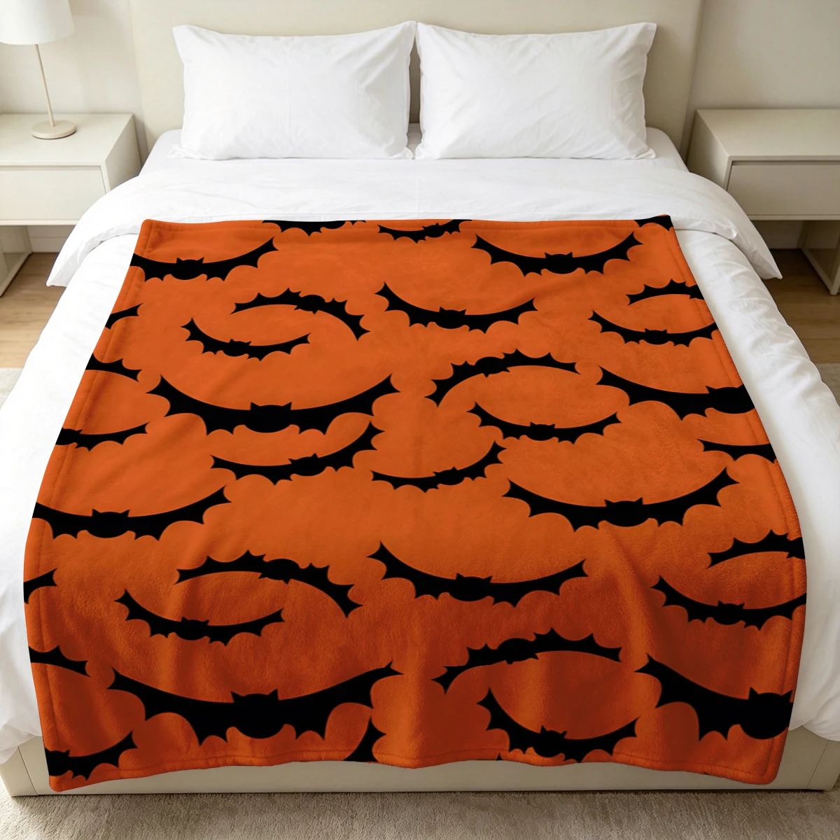 Orange Bat Mix Soft Fluffy Flannel Blanket Super Cozy Lightweight Bed Blanket for Halloween Sofa Bed Christmas Decor
