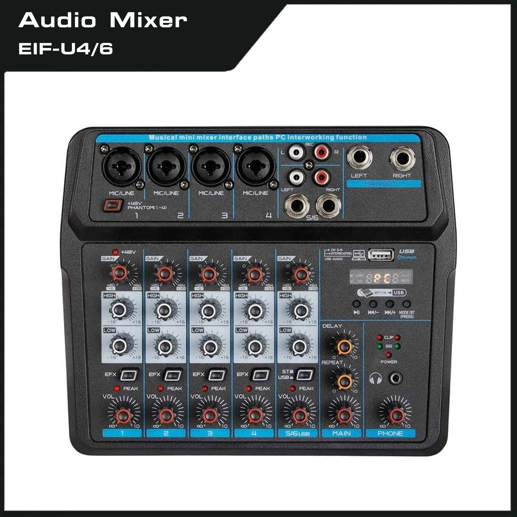 

Professional Portable Small Live Sound Card interface Sound Dj Mixing Console Karaoke 4/6 Channel Recording usb Mini Audio mixer