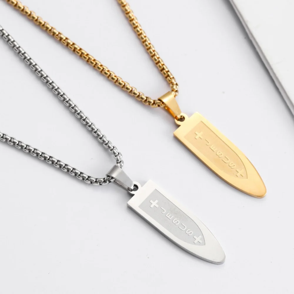 Hip-Hop Goldfarbene Edelstahl-Halskette Retro Herren Strukturierte Kleine Quadratische Platte Anhänger Halskette Mode-Schmuck Casual Accessoire – Detail 2